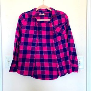 Pink and navy blue girl’s flannel shirt